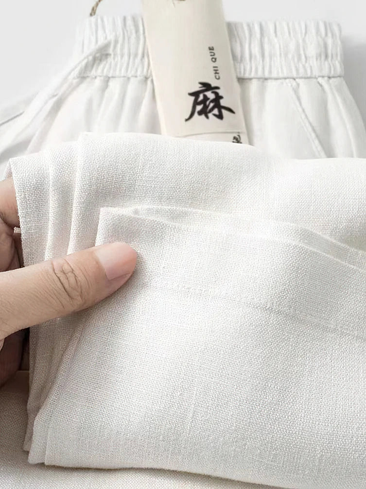 Straight Casual Cotton Linen Pants Men Wide Leg Lightweight Baggy Cotton Sweatpants Male Walking Jogger Trousers Work