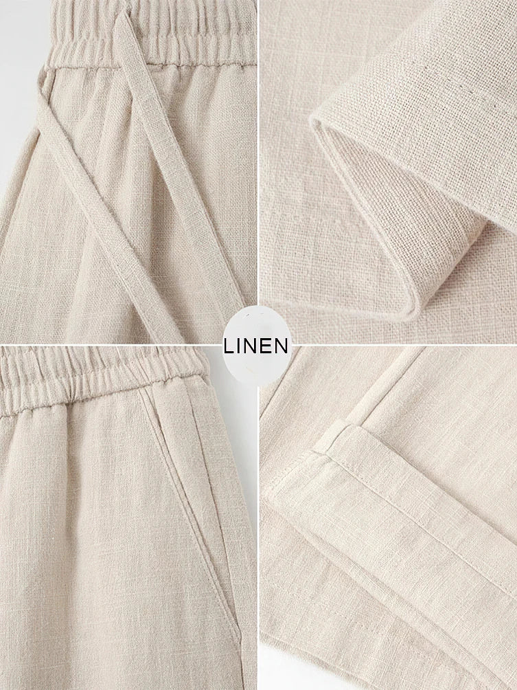 Straight Casual Cotton Linen Pants Men Wide Leg Lightweight Baggy Cotton Sweatpants Male Walking Jogger Trousers Work