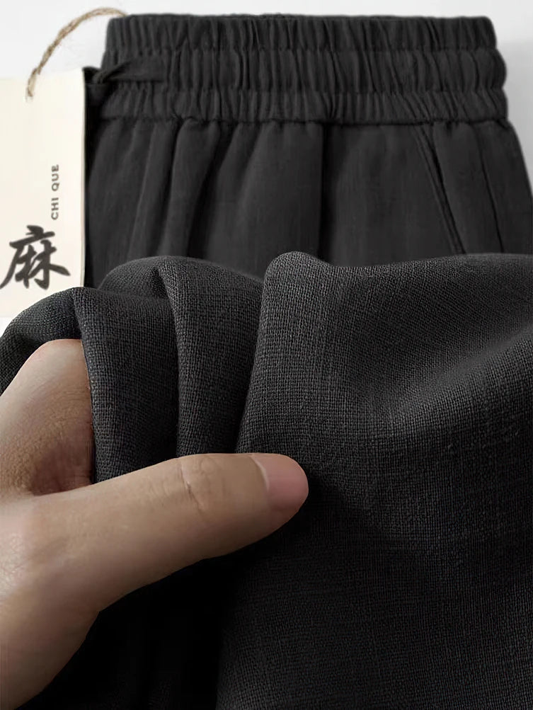 Straight Casual Cotton Linen Pants Men Wide Leg Lightweight Baggy Cotton Sweatpants Male Walking Jogger Trousers Work