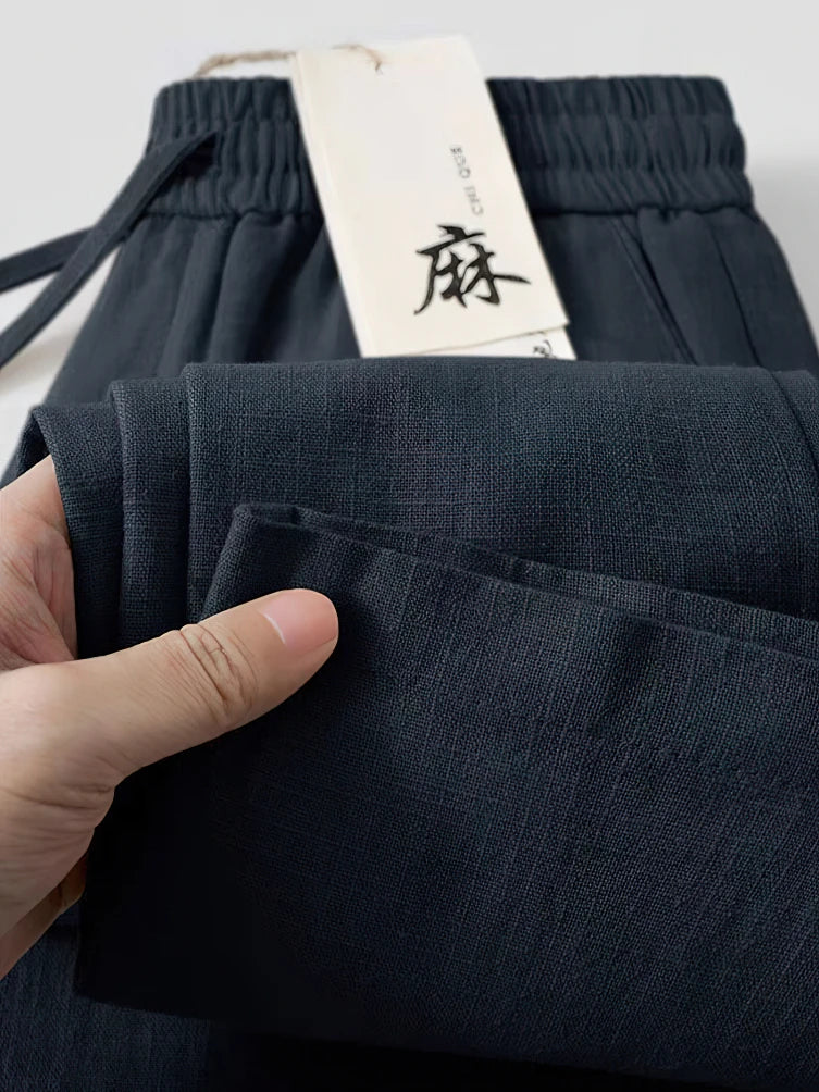 Straight Casual Cotton Linen Pants Men Wide Leg Lightweight Baggy Cotton Sweatpants Male Walking Jogger Trousers Work