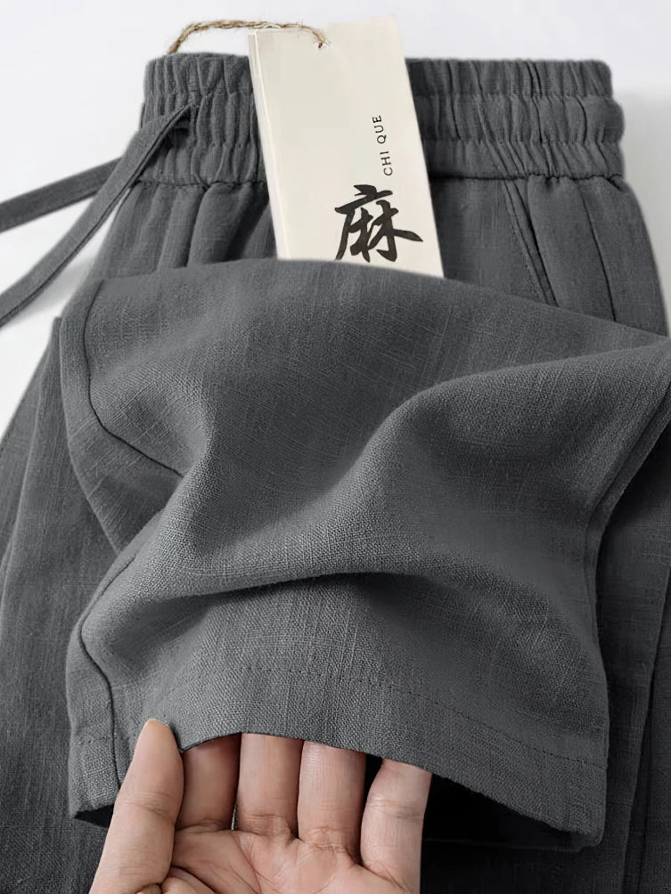 Straight Casual Cotton Linen Pants Men Wide Leg Lightweight Baggy Cotton Sweatpants Male Walking Jogger Trousers Work